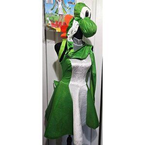 Women's Yoshi Costume Inflatable Shell Dress Headpiece Tail Super Mario Disguise